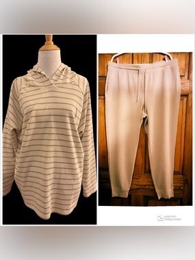 Max & Mia Women's XL 2 Piece Stripe Waffle Knit Lounge Set Hoodie and JoggerEUC